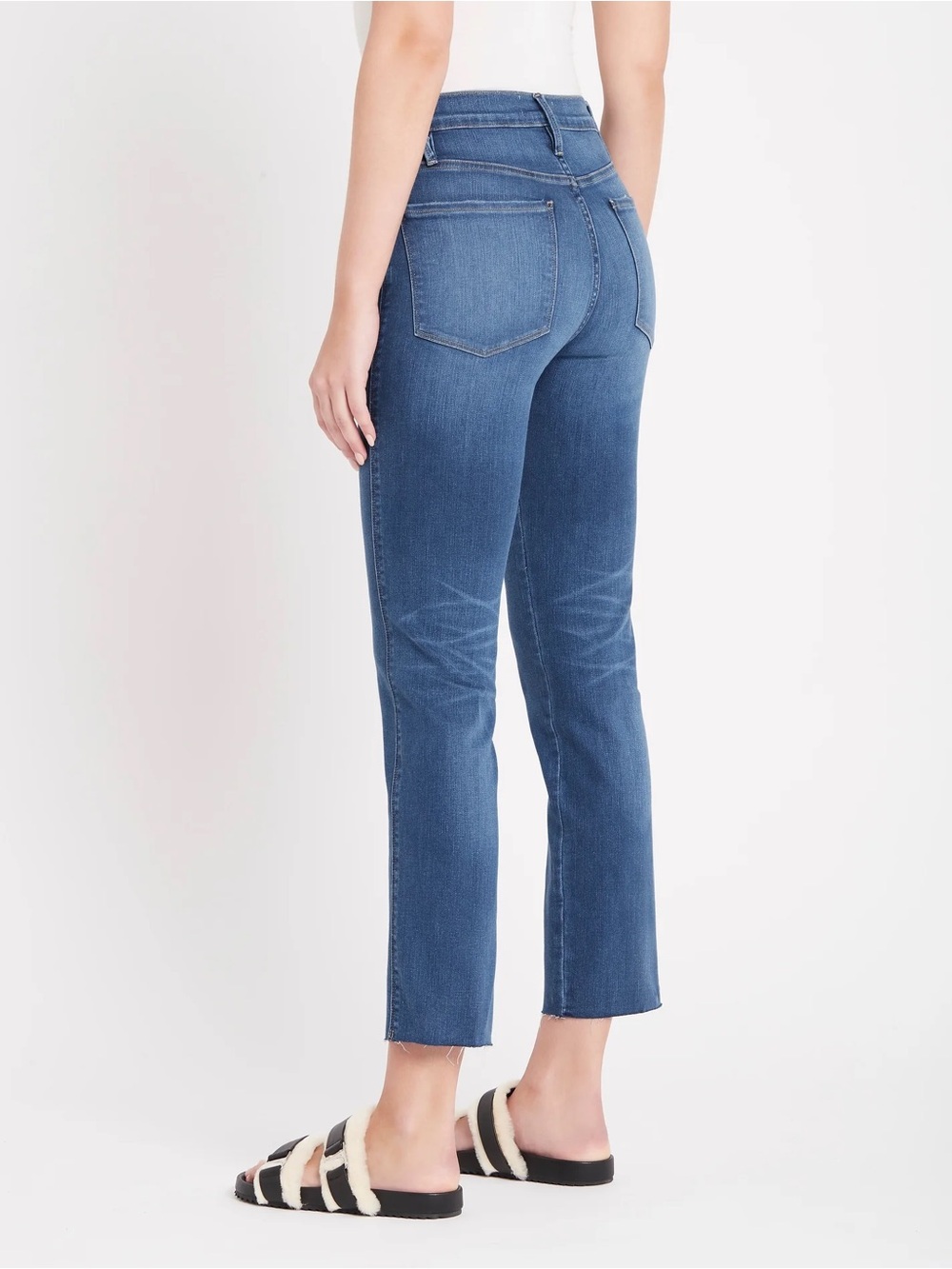FRAME Le Sylvie Crop High Rise Straight Leg Raw Hem Jeans 27 Decades Blue